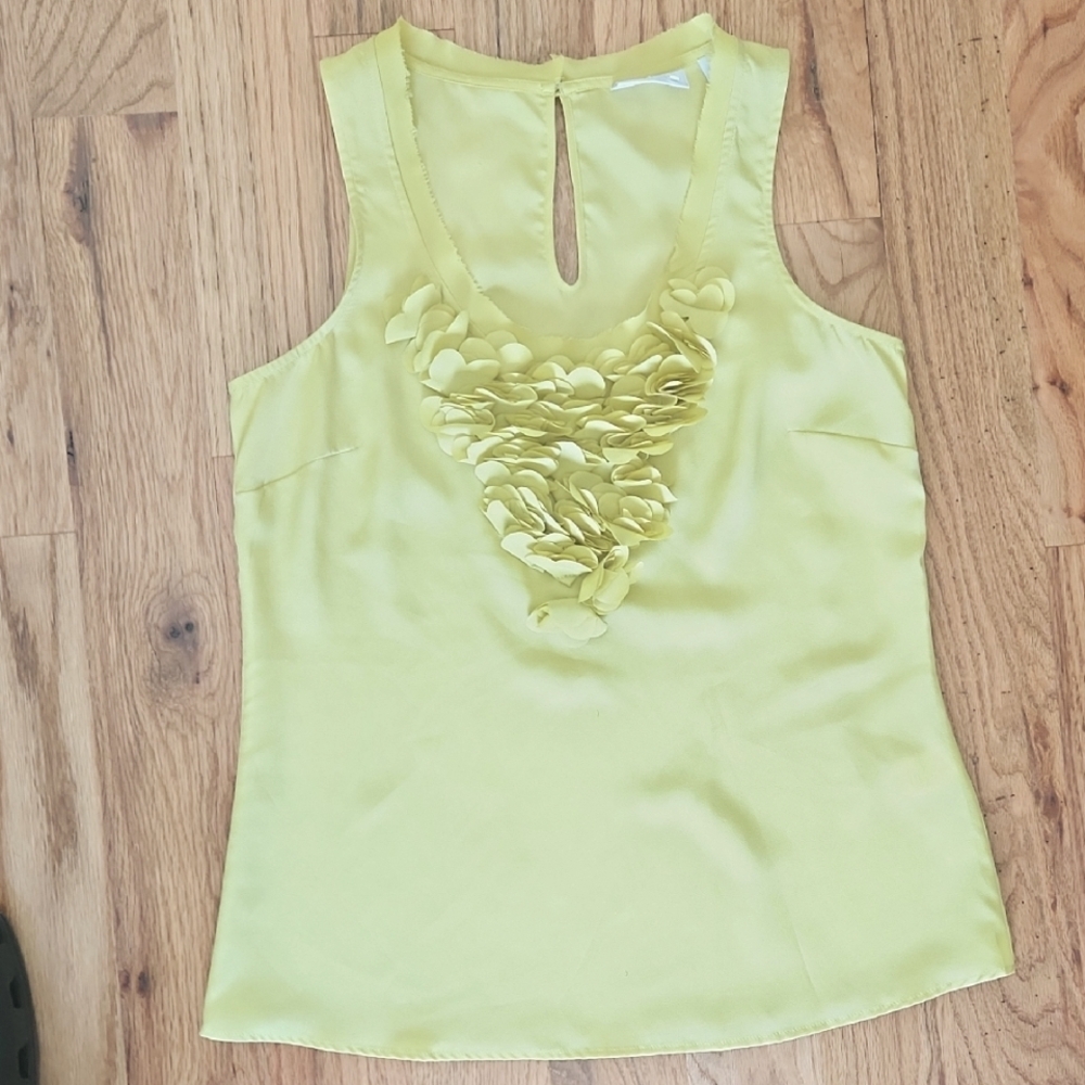 New York & Company Yellow Tank Top with Floral Details